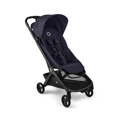 Bugaboo Butterfly 2 travel stroller in black, ultra-compact, lightweight, and airplane-friendly with one-second fold.