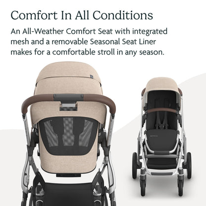 UPPAbaby Vista V3 convertible stroller for baby and toddler, charcoal frame, all-wheel suspension, XL storage basket, in travel system setup.