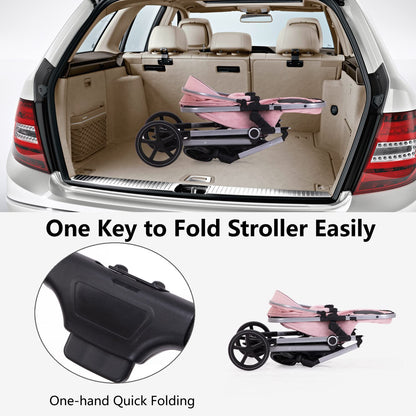 Lortsybab 2-in-1 baby stroller with reversible seat, beige folding infant pram for newborns and toddlers aged 0-36 months.