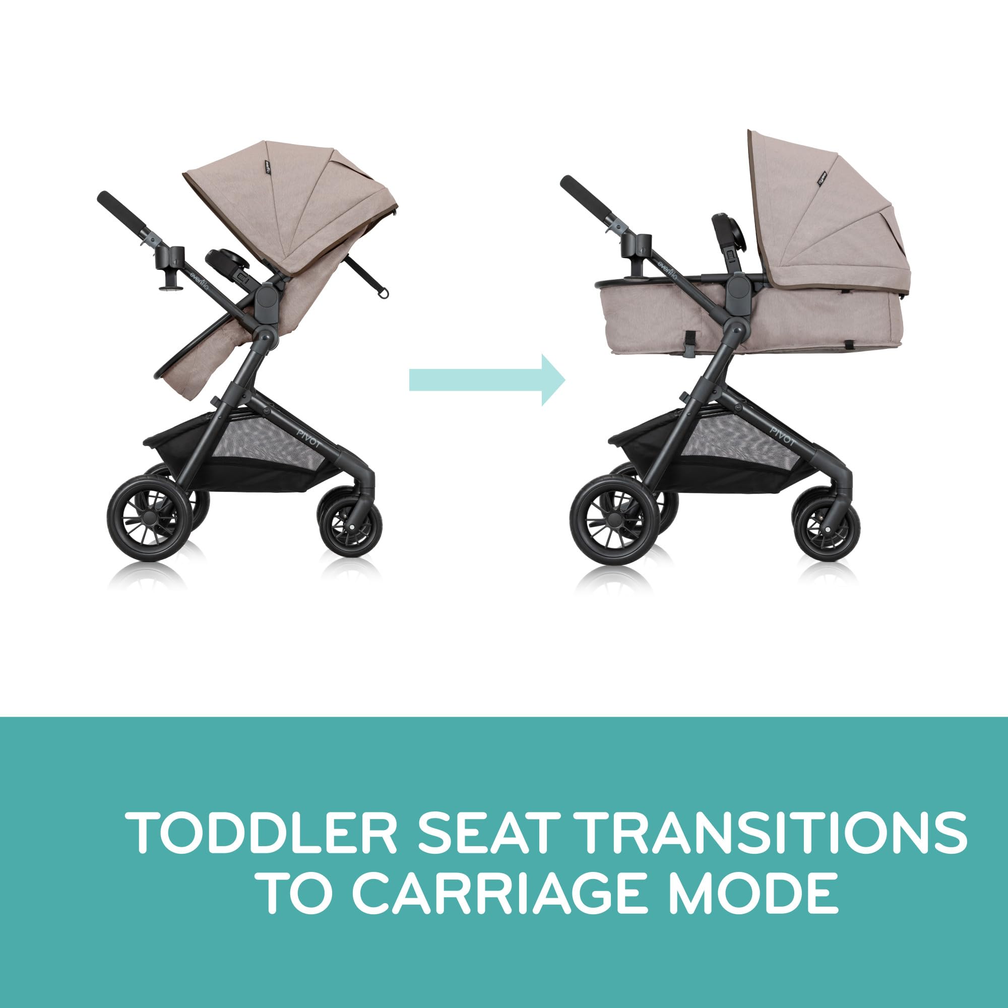Evenflo Pivot Modular Travel System with LiteMax Preemie and Infant Car Seat in casual gray, includes stroller frame and car seat.