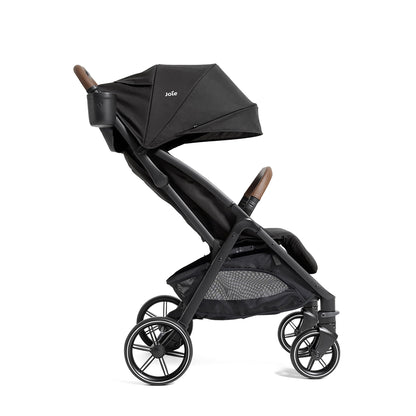 Joie Nutmeg compact stroller in shale color, lightweight design with one-hand fold, suitable for easy travel and daily use