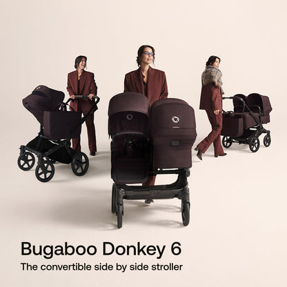 Bugaboo Donkey 6 Cocoa Brown single-to-double all-terrain stroller with adjustable seats for newborn and toddler.