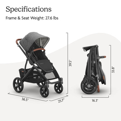 UPPAbaby Vista V3 stroller in charcoal with all-wheel suspension, large basket, and versatile configurations for baby and toddler.