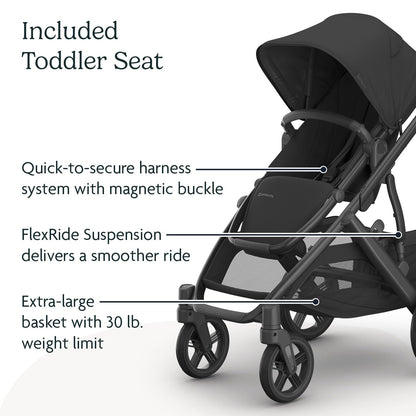 UPPAbaby Vista V3 convertible stroller for baby and toddler, charcoal frame, all-wheel suspension, XL storage basket, travel system compatible