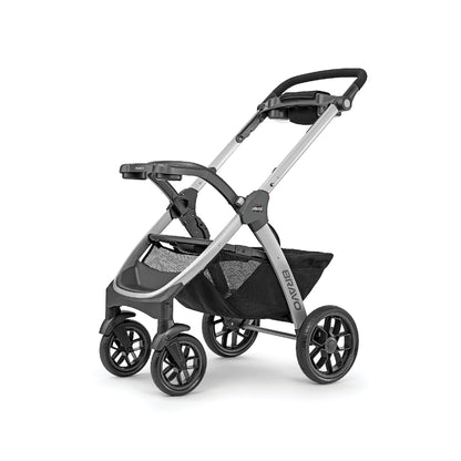 Chicco Bravo 3-in-1 travel system with quick-fold stroller, KeyFit 30 infant car seat, and base in Camden/Black color.