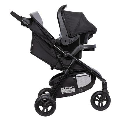 Baby Trend Passport cargo stroller with pink bamboo fabric and EZ-Lift Plus infant car seat, suitable for travel and everyday use.