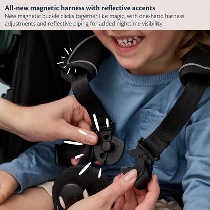Mockingbird Single-to-Double Stroller 3.0 in black windowpane, showing convertible design for 1 to 3 kids with multiple configurations