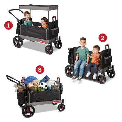 Red Radio Flyer wagon for kids and toddlers, convertible stroller and rolling cart with wheels, outdoor beach toy for ages 1+ years