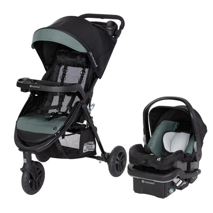 Baby Trend Passport cargo stroller with pink bamboo fabric and EZ-Lift Plus infant car seat, designed for travel and convenience.