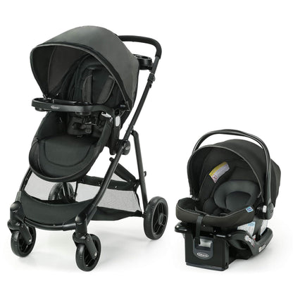 Graco Modes Element Canter travel system with stroller and infant car seat, featuring adjustable handle and storage compartments.