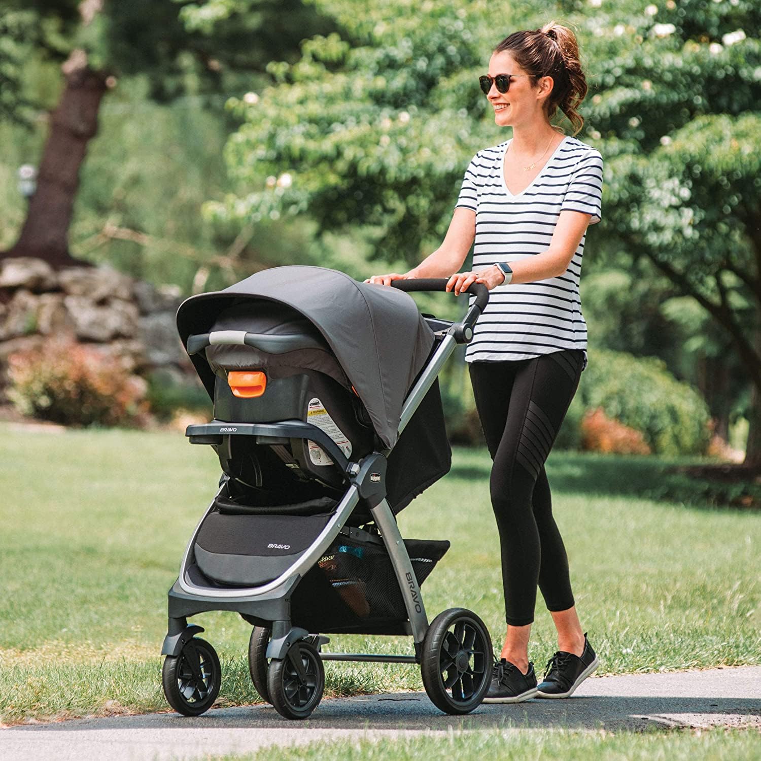 Chicco Bravo 3-in-1 travel system with quick-fold stroller, KeyFit 30 infant car seat, and base in Camden/Black color
