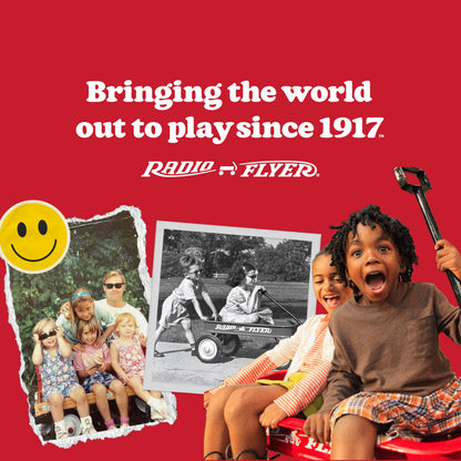 Red Radio Flyer kids' wagon and stroller combo with wheels, suitable for toddlers and outdoor play, ages 1 and up.