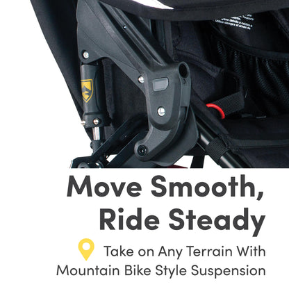 My Store BOB Gear Revolution Flex 3.0 Duallie jogging stroller in Graphite Black, double stroller with adjustable handlebars and large wheels.