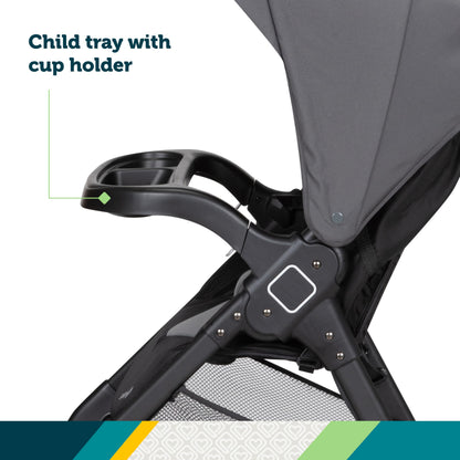 Safety 1st Smooth Ride travel system stroller with OnBoard FLX infant car seat, large canopy, foldable design, and ample storage.