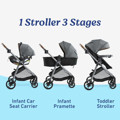 Graco Modes Element Canter travel system with stroller and infant car seat, featuring a sleek design and comfortable fabric.