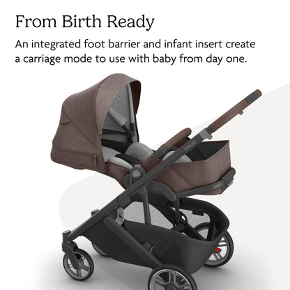 UPPAbaby Cruz V3 stroller in Greyson with reversible seat, infant insert, rain and bug shields, charcoal mélange, leather accents