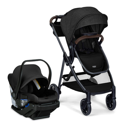 Britax Phases travel system with Arbor infant car seat, stroller in Raven Black, featuring parent organizer and DuoConnect 6-in-1 mode