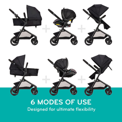 Evenflo Pivot Modular Travel System with SafeMax Car Seat, stroller with adjustable seat and safety features, suitable for infants and toddlers