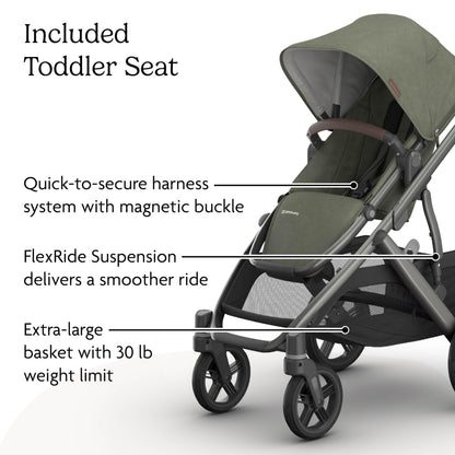UPPAbaby Vista V3 convertible stroller for baby and toddler, charcoal frame with all-wheel suspension and large storage basket