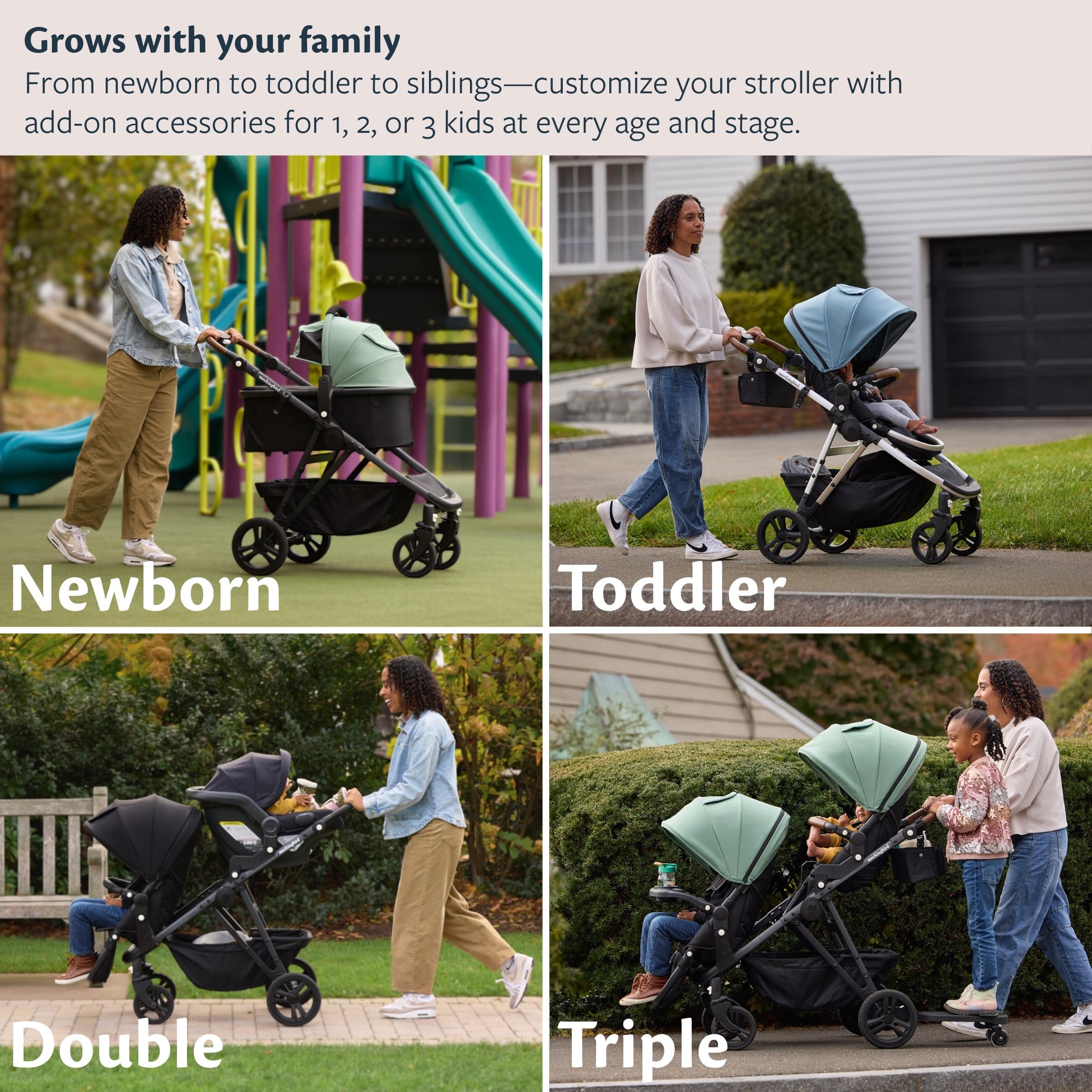 My Store Mockingbird Single-to-Double Stroller 3.0 in black windowpane, full-size convertible baby stroller with multiple configurations
