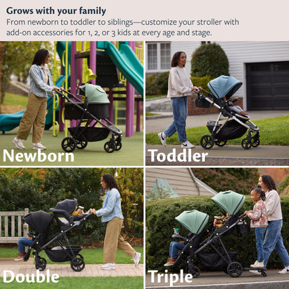 My Store Mockingbird Single-to-Double Stroller 3.0 in black windowpane, full-size convertible baby stroller with multiple configurations