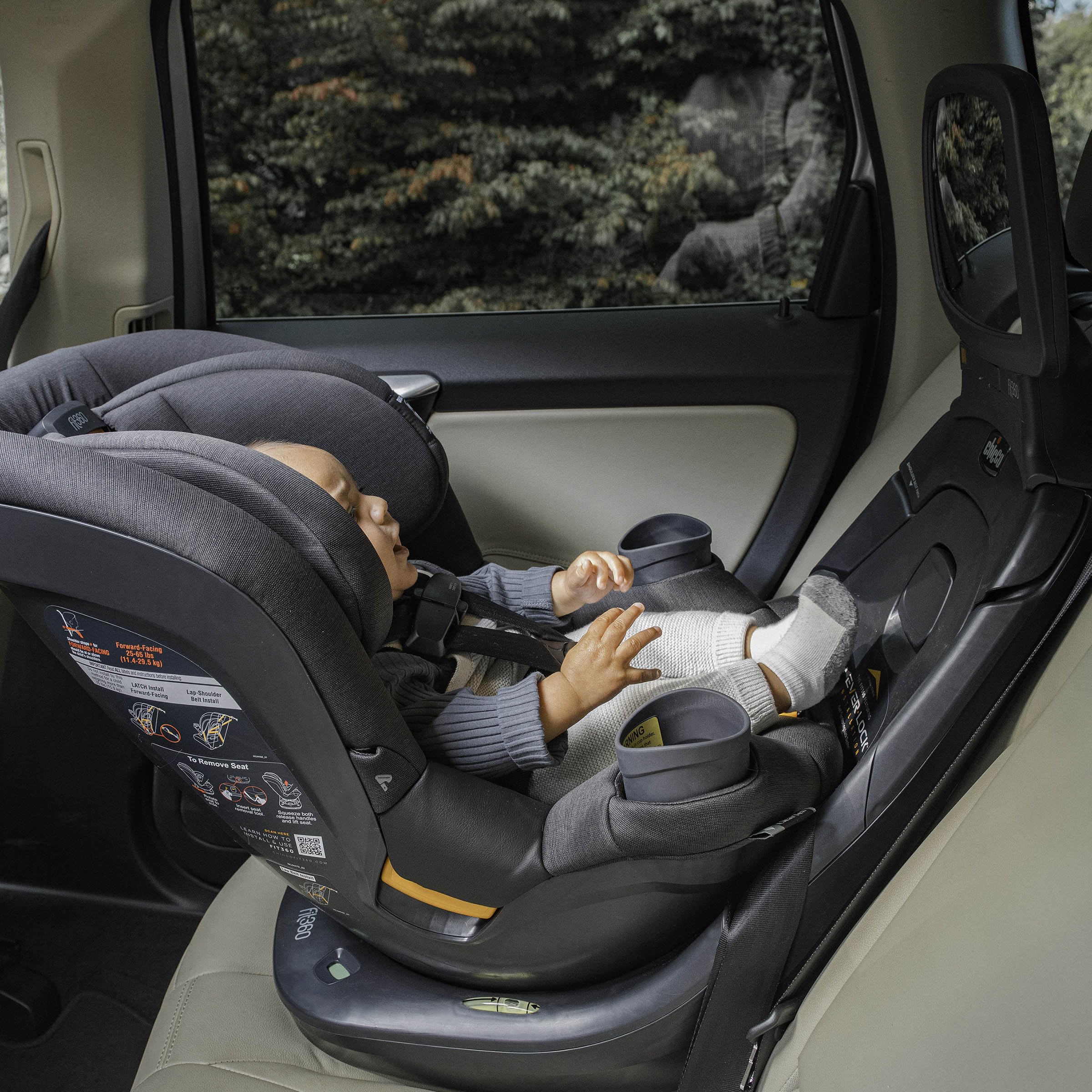Chicco Fit360 ClearTex Rotating Convertible Car Seat With 360 Degree Rotation And Lever Lock System Obsidian Black
